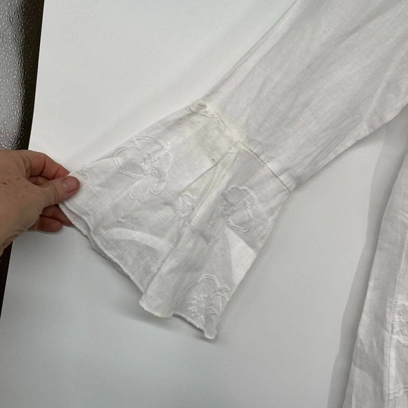 Luisa Perla Mini Dress Sz M White Embroidered Bell Sleeves Round Neck Keyhole - Picture 6 of 9